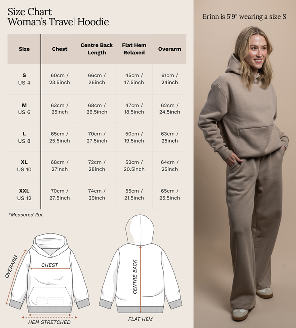  What sizes are available in the women's hoodie?