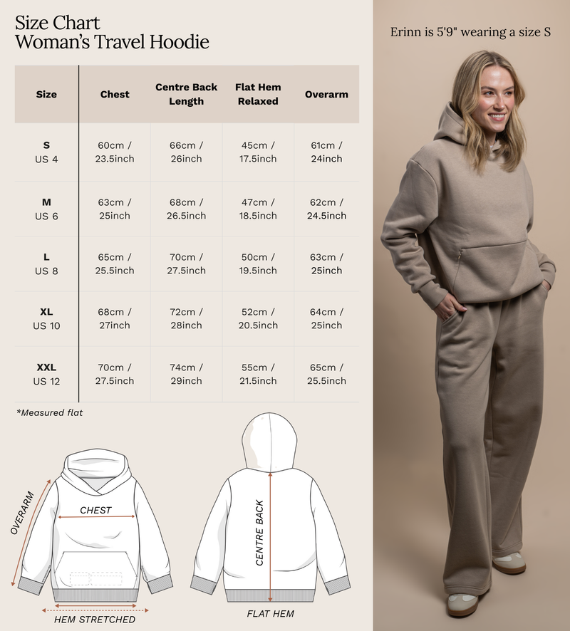  What sizes are available in the women's hoodie?